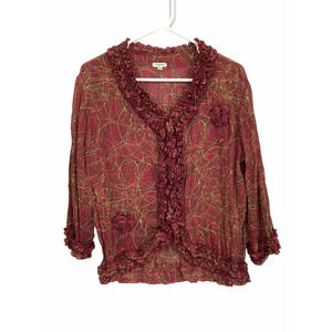 Agora Mauve Rose Geometric Ruffled Blouse Medium